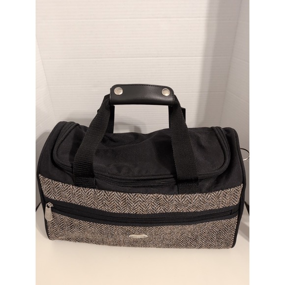 Vtg. Pierre Cardin Tweed Chevron Design Travel Overnight Weekender Bag - Picture 4 of 16